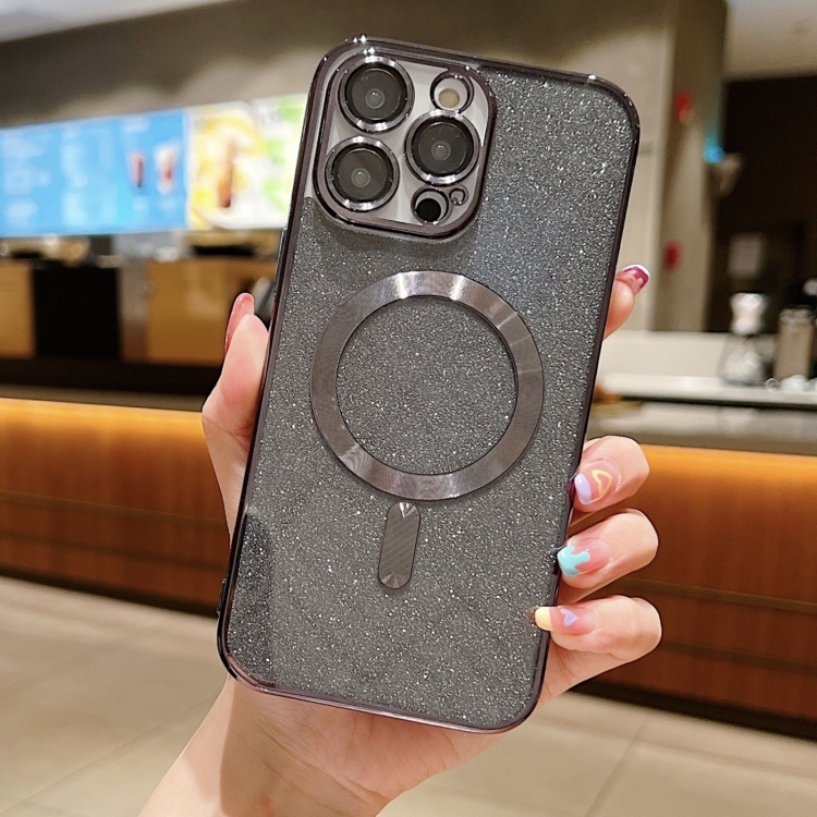 iPhone 13 Pro Max MagSafe Glitter Electroplating TPU Husa (Black)