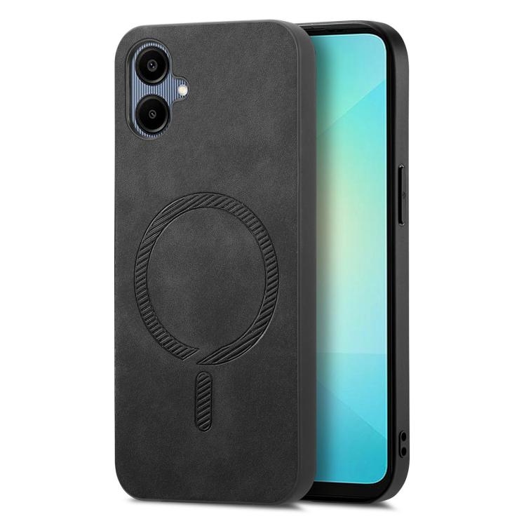 Samsung Galaxy A06 4G Solid Color Retro Magsafe PU Back Cover Phone Husa (Black)