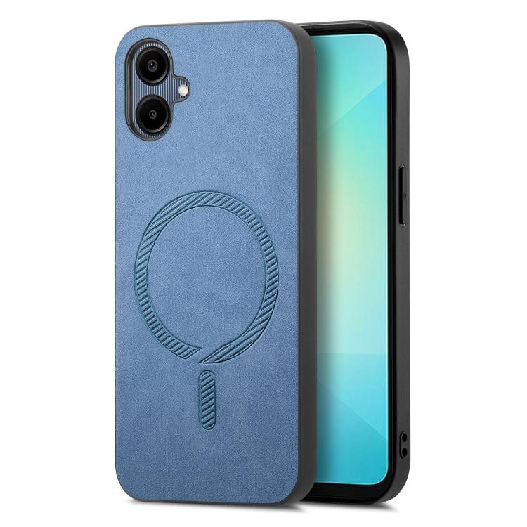 Samsung Galaxy A06 4G Solid Color Retro Magsafe PU Back Cover Phone Husa (Blue)