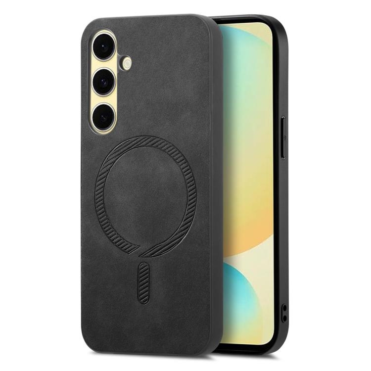 Samsung Galaxy A56 5G Solid Color Retro Magsafe PU Back Cover Phone Husa (Black)