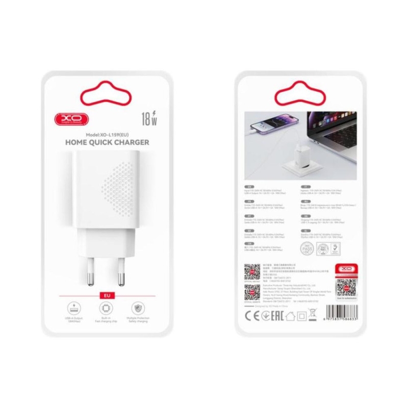 XO L159(EU) QC18W 1USB-A Fast Charger White
