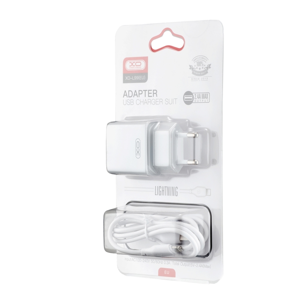 L85C EU double USB 2.4A Charger with ip cable White
