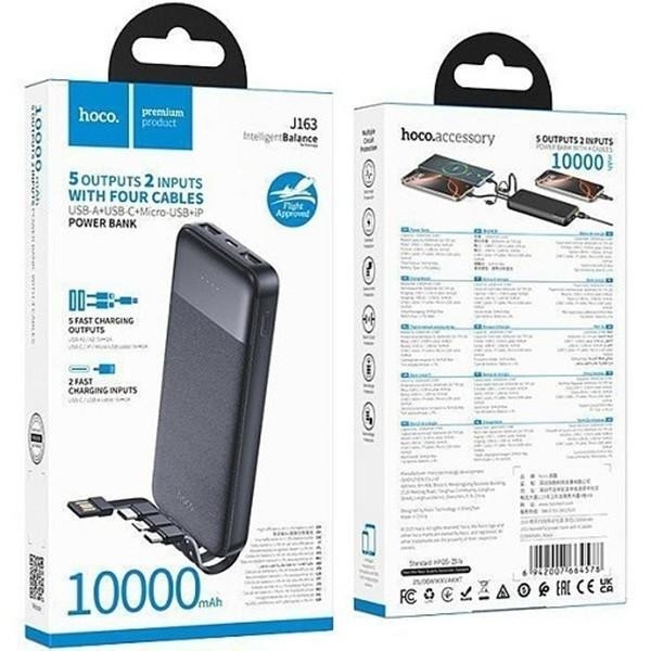 Hoco J163 Wonderful power bank with 4 cables(10000mAh) black