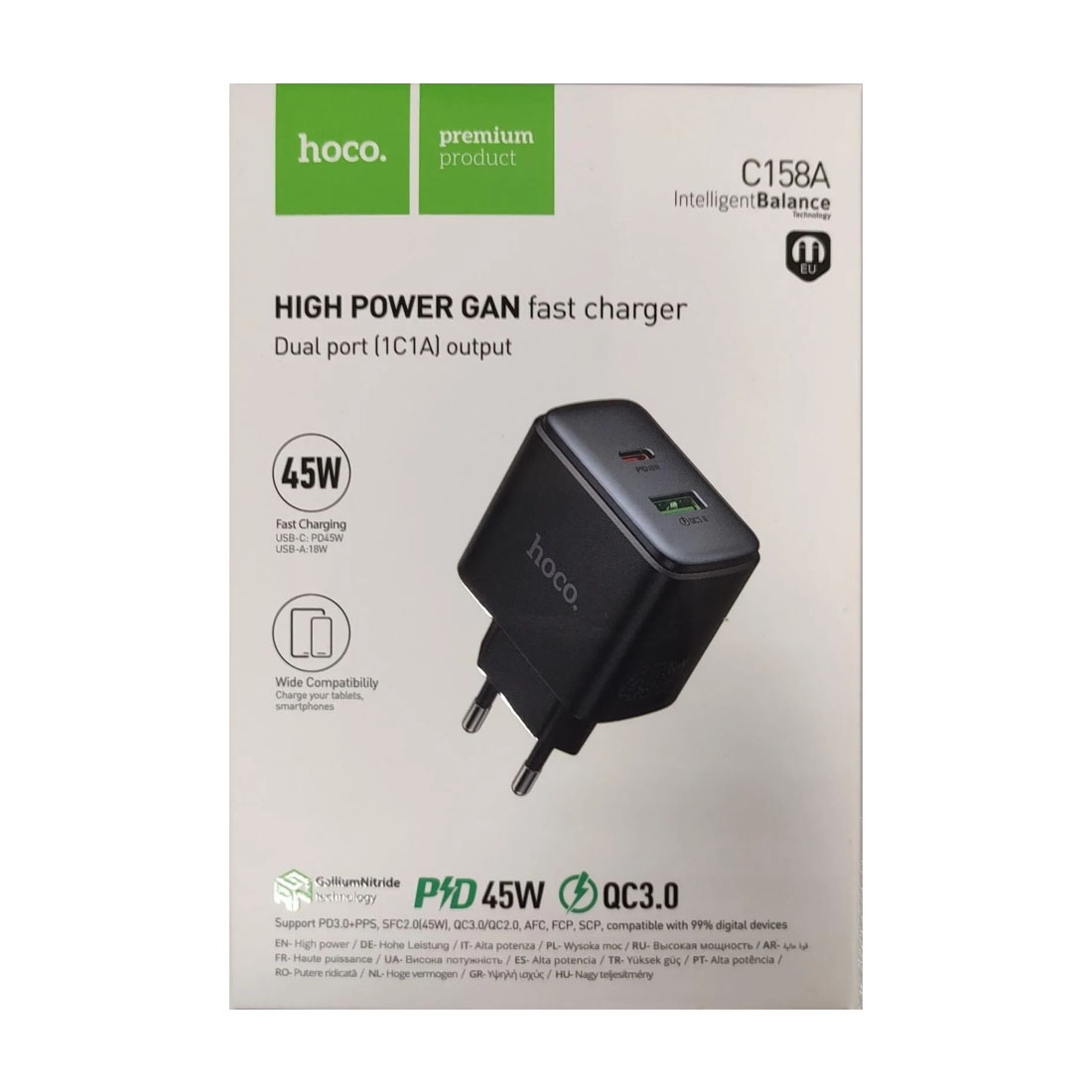 Hoco C158A Upgrade PD45W(1C1A) charger(EU) black